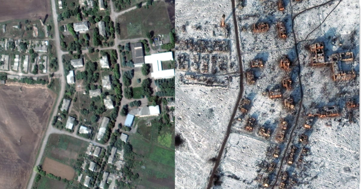 Maxar company published satellite images from Soledar and Bakhmutske, which show the destroyed buildings