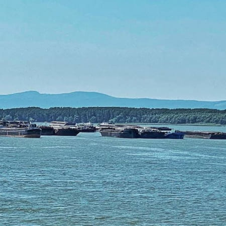 There are several dozen transport vessels in the Black Sea near the mouth of the river Bystre