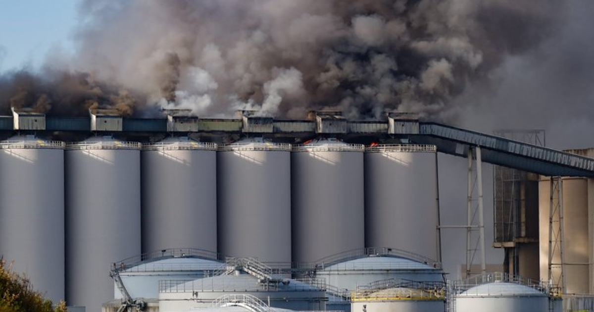 A fire erupted at grain silos in the French port of La Rochelle