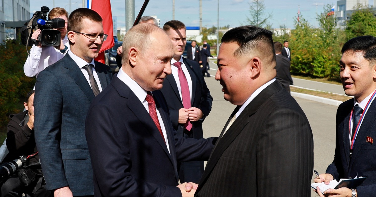 Putin meets with Kim Jong Un at the Vostochny cosmodrome in the Amur region