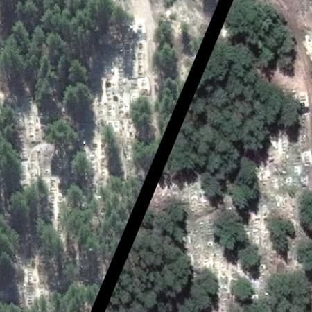 Maxar Technologies publishes satellite imagery of mass grave site near Izium, Kharkiv region