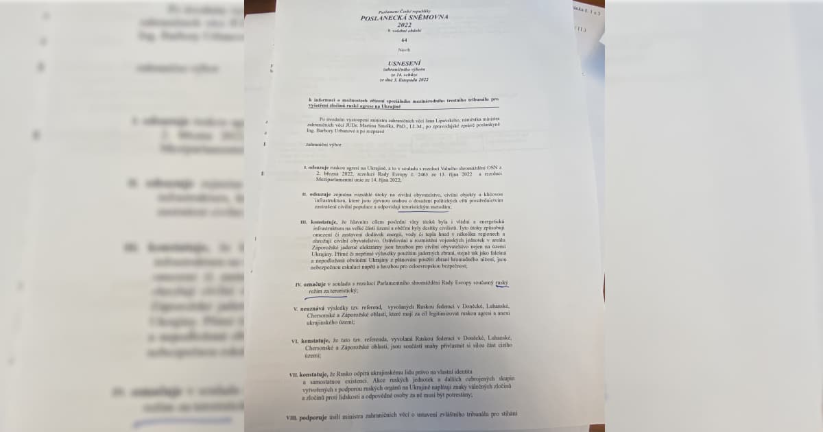 The Czech Parliament recognised the Russian regime as a terrorist one