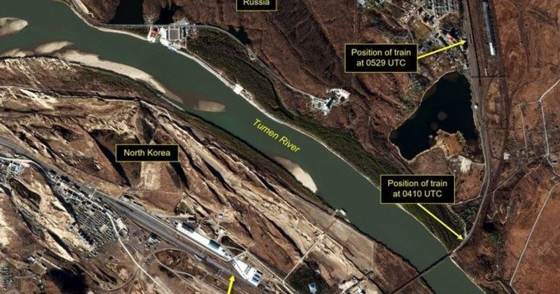 A satellite spotted a train moving from North Korea to Russia amid US claims of secret ammunition supplies from the DPRK — 38 North analysts referring to Planet Labs satellite images