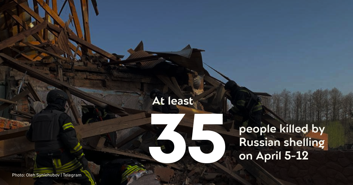 At least 35 people were killed in Russian shelling between April 5 and 12